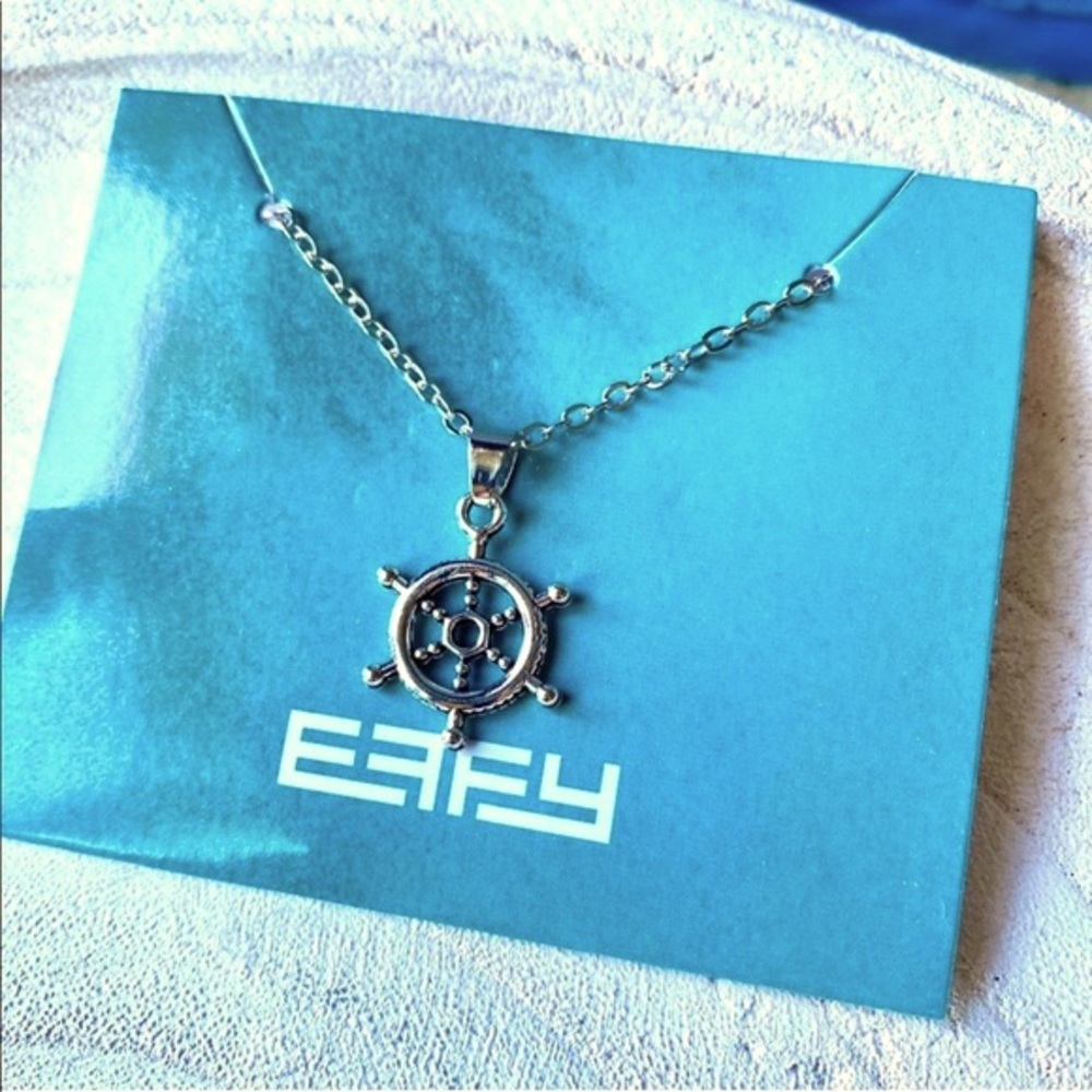 EFFY silver ship Wheel necklace pendant chainlink minimalist plated nautical NEW